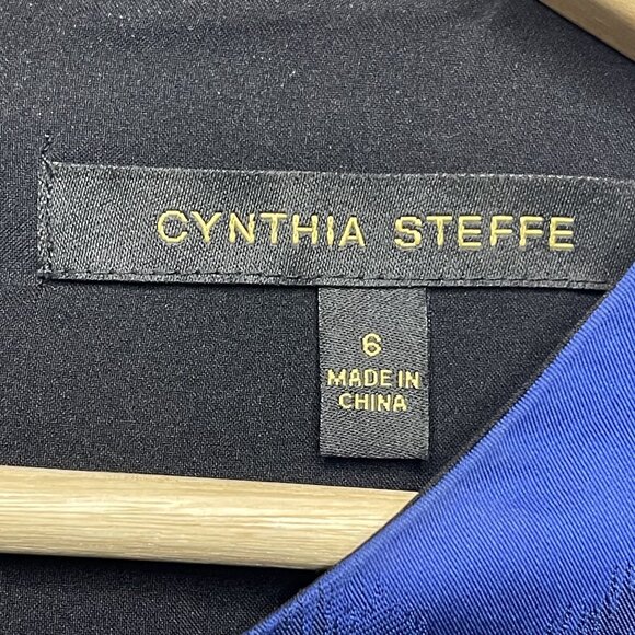 CYNTHIA STEFFE Stretch Satin Blue Short Sleeve Dress Women's Size 6 - Picture 2 of 5